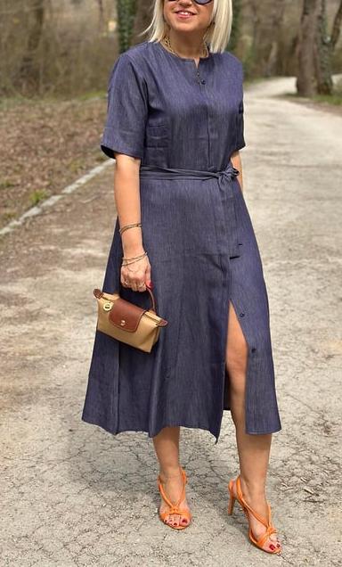 NEW Women's Denim Shirt Dress with Blue Belt