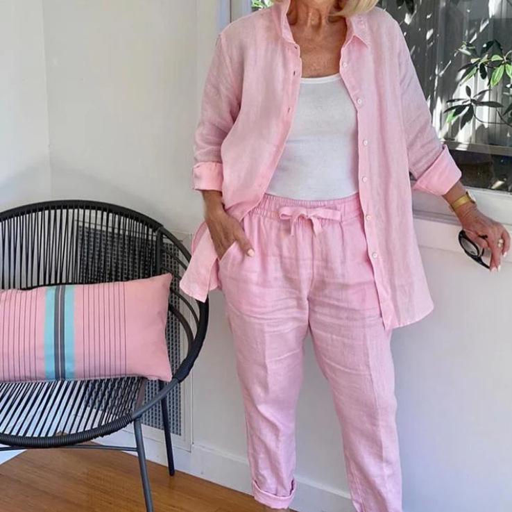 Solid Cotton Linen Women Suits  Casual