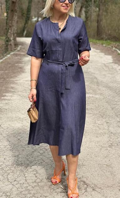 NEW Women's Denim Shirt Dress with Blue Belt