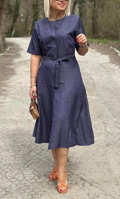 NEW Women's Denim Shirt Dress with Blue Belt