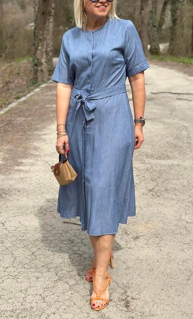 NEW Women's Denim Shirt Dress with Blue Belt