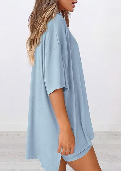 PRETTYGARDEN Women's Two Piece Lounge Set Summer Casual Oversized Shirts Biker Shorts Matching Airport Travel Outfit