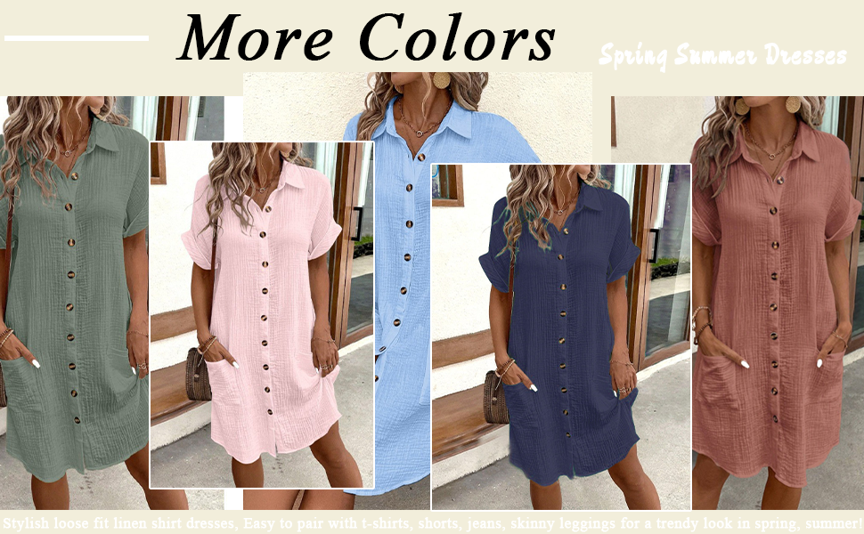 white blue green red black linen button down shirt dress