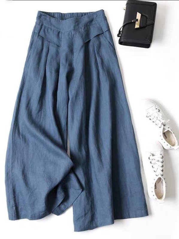 Women's  Elastic Waist H-Line Wide Leg Pants Daily Going Out Pants Yellow Casual Split Joint Plain Year-round Wear Pants