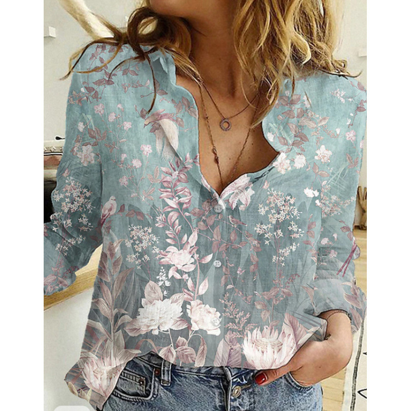 Women's Shirt Button Down Tunic Shirt Collar Long Sleeve Hawaiian Graphic Floral Print Daily Weekend Tropical Vintage Regular Floral Holiday Clothes Black Pink