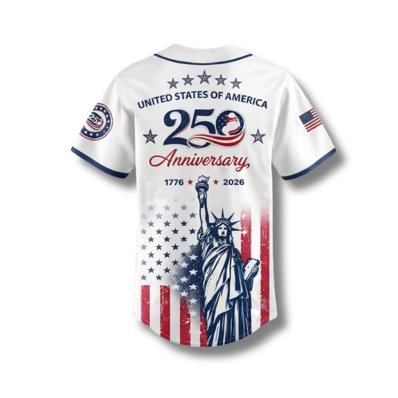 Men's USA 250th Anniversary Baseball Jersey - Patriotic Statue Print Fashion Apparel, Unisex 1776-2026 Semiquincentennial 4th of July Shirts, Mens Clothing Men's Wear Outfit