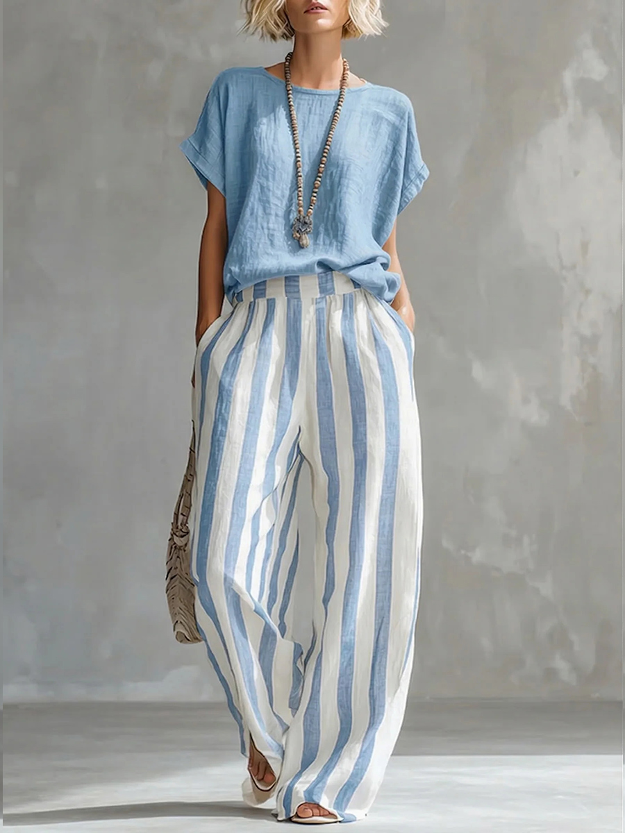 New Arrivals🔥 Cozy Loose-fit Striped Cotton Linen Two-piece Set