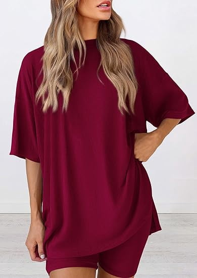 PRETTYGARDEN Women's Two Piece Lounge Set Summer Casual Oversized Shirts Biker Shorts Matching Airport Travel Outfit