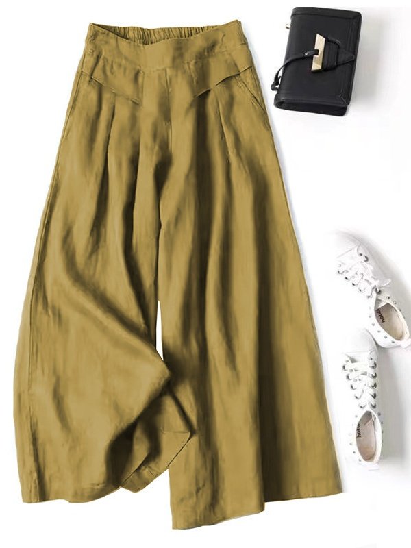 Women's  Elastic Waist H-Line Wide Leg Pants Daily Going Out Pants Yellow Casual Split Joint Plain Year-round Wear Pants