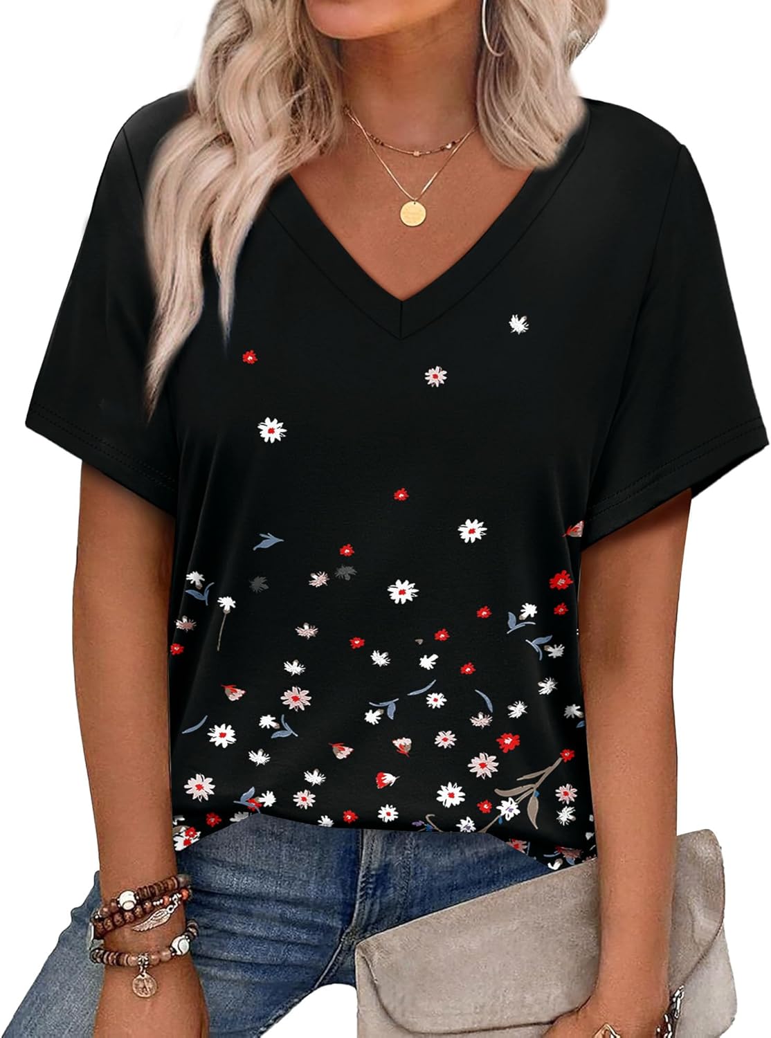 Alaroo Womens Summer Tops 2026 V Neck Short Sleeve Shirts Trendy Dressy Casual Vacation Outfits Printed