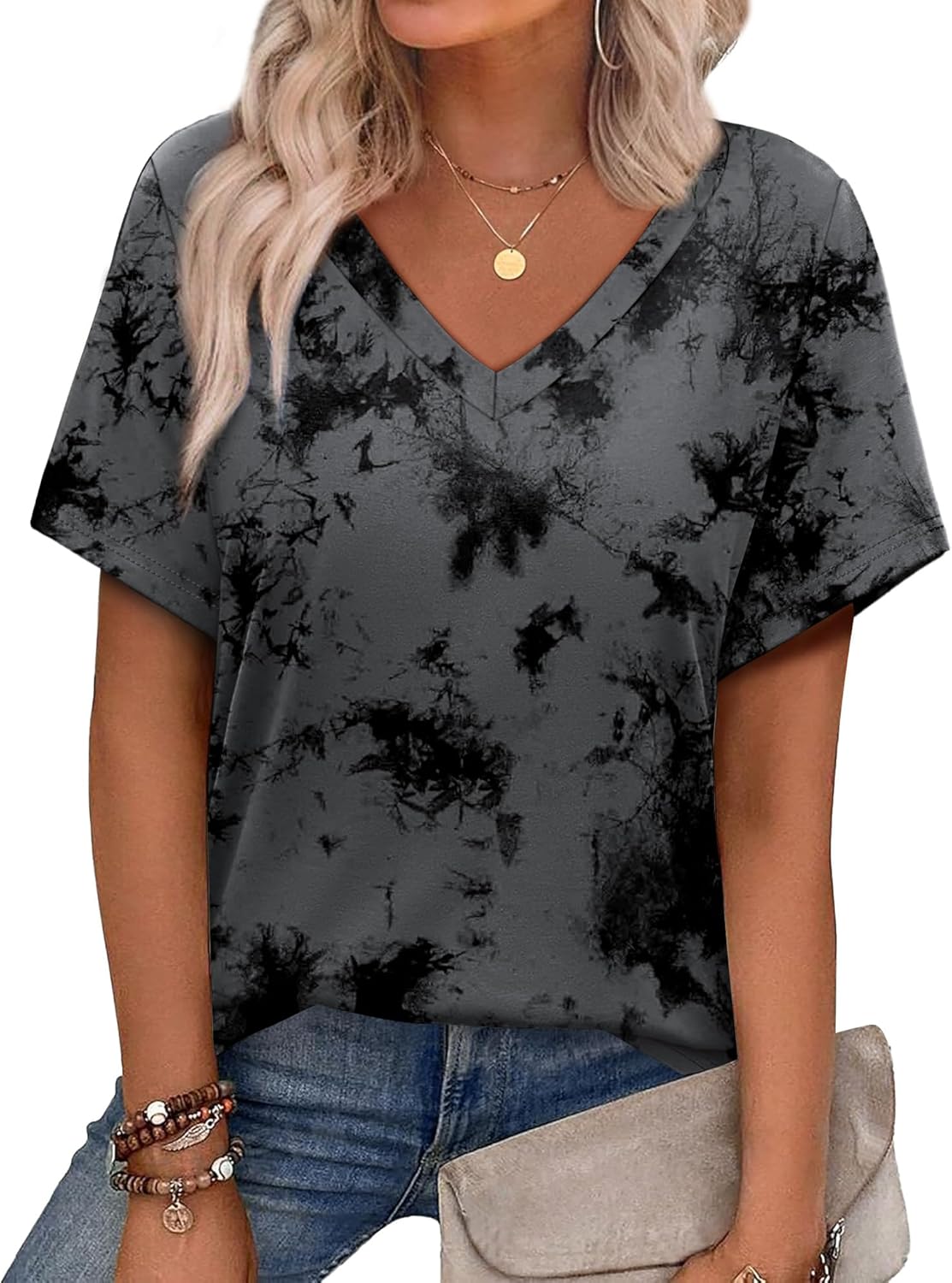 Alaroo Womens Summer Tops 2026 V Neck Short Sleeve Shirts Trendy Dressy Casual Vacation Outfits Printed