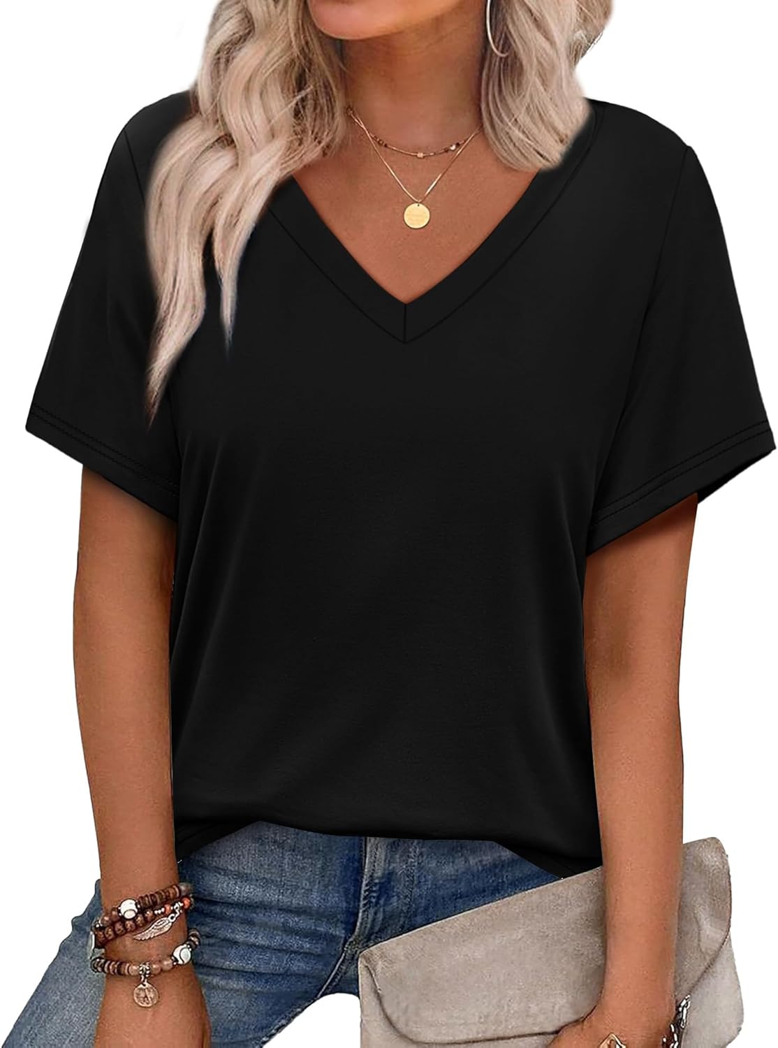 Alaroo Womens Summer Tops 2026 V Neck Short Sleeve Shirts Trendy Dressy Casual Vacation Outfits Printed