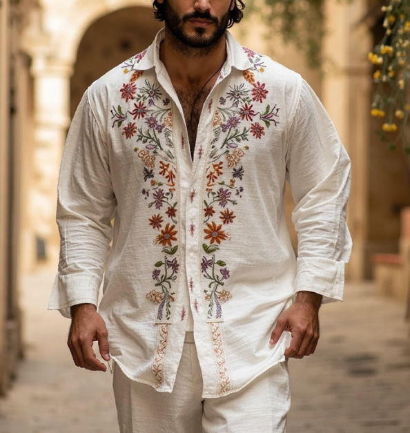 Cross-Border Retro Style 3D Printed Long-Sleeved Summer New Men'S Casual Versatile Fashion Trend Shirt