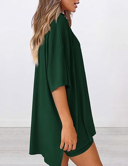 PRETTYGARDEN Women's Two Piece Lounge Set Summer Casual Oversized Shirts Biker Shorts Matching Airport Travel Outfit