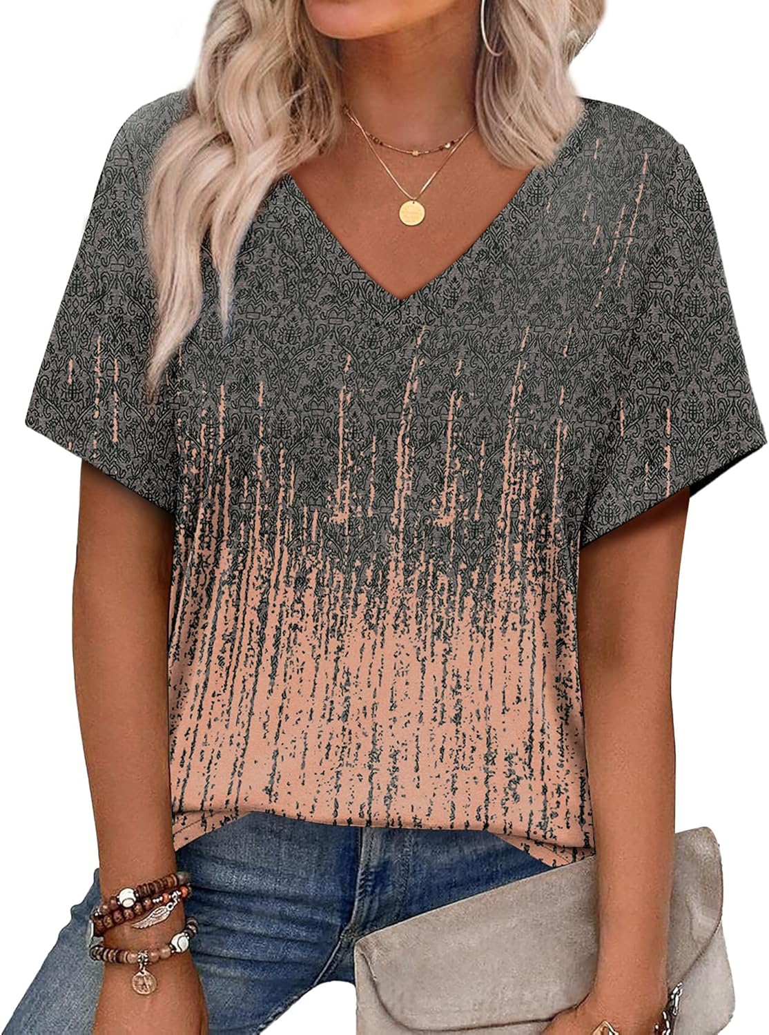 Alaroo Womens Summer Tops 2026 V Neck Short Sleeve Shirts Trendy Dressy Casual Vacation Outfits Printed