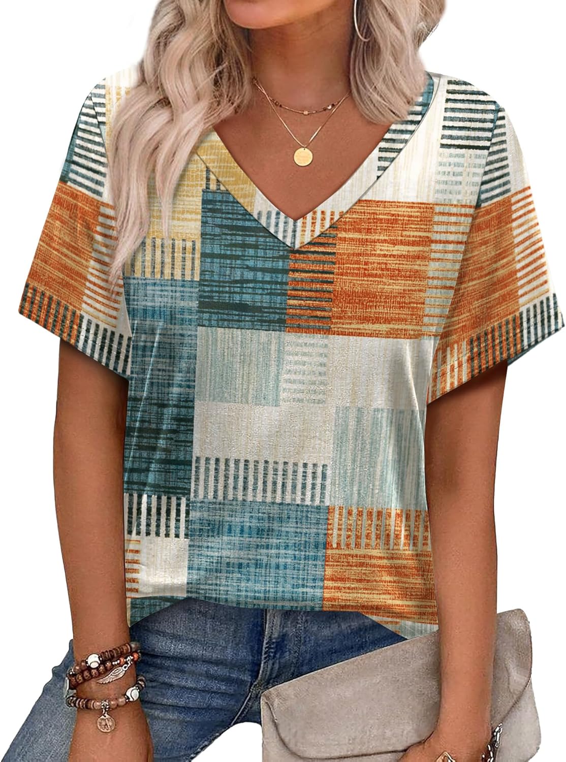 Alaroo Womens Summer Tops 2026 V Neck Short Sleeve Shirts Trendy Dressy Casual Vacation Outfits Printed