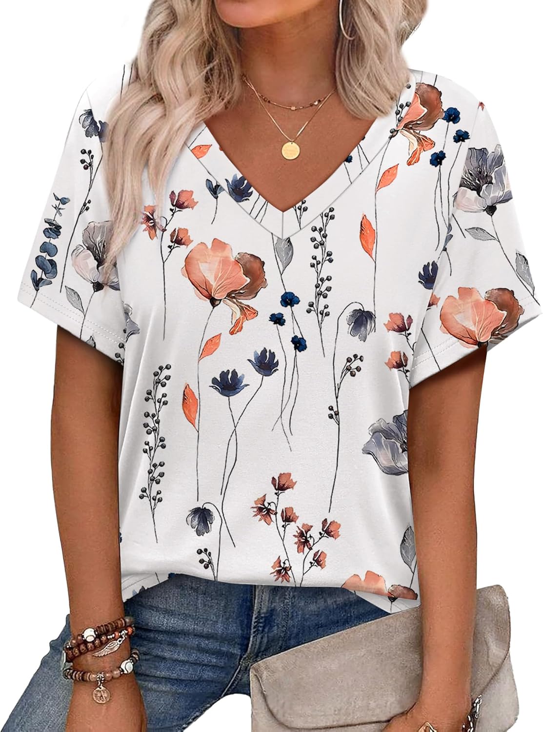 Alaroo Womens Summer Tops 2026 V Neck Short Sleeve Shirts Trendy Dressy Casual Vacation Outfits Printed