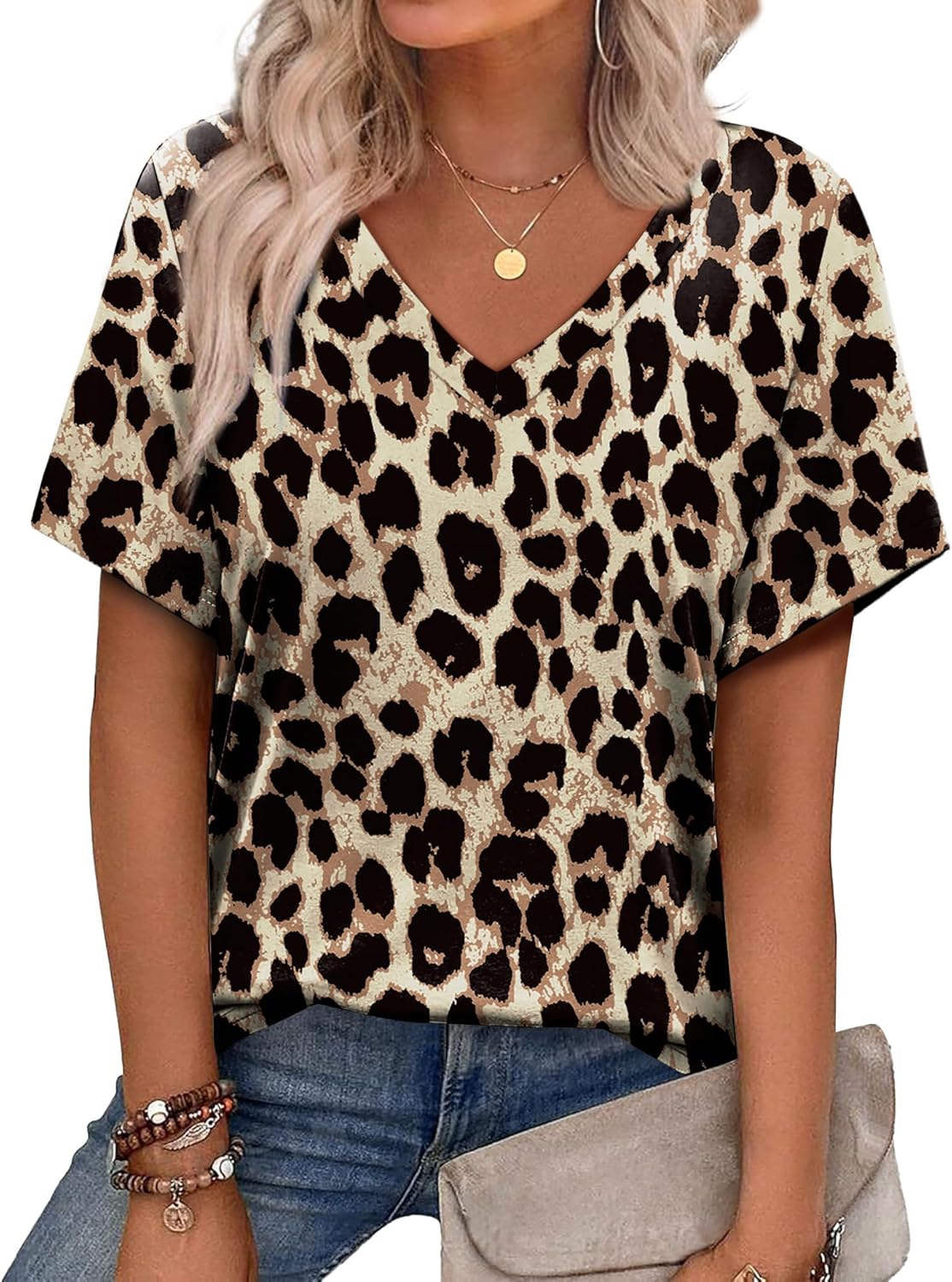 Alaroo Womens Summer Tops 2026 V Neck Short Sleeve Shirts Trendy Dressy Casual Vacation Outfits Printed