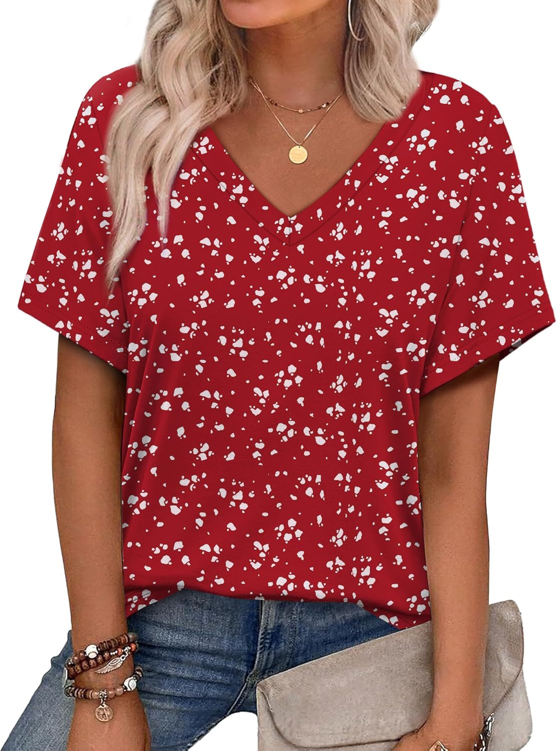 Alaroo Womens Summer Tops 2026 V Neck Short Sleeve Shirts Trendy Dressy Casual Vacation Outfits Printed