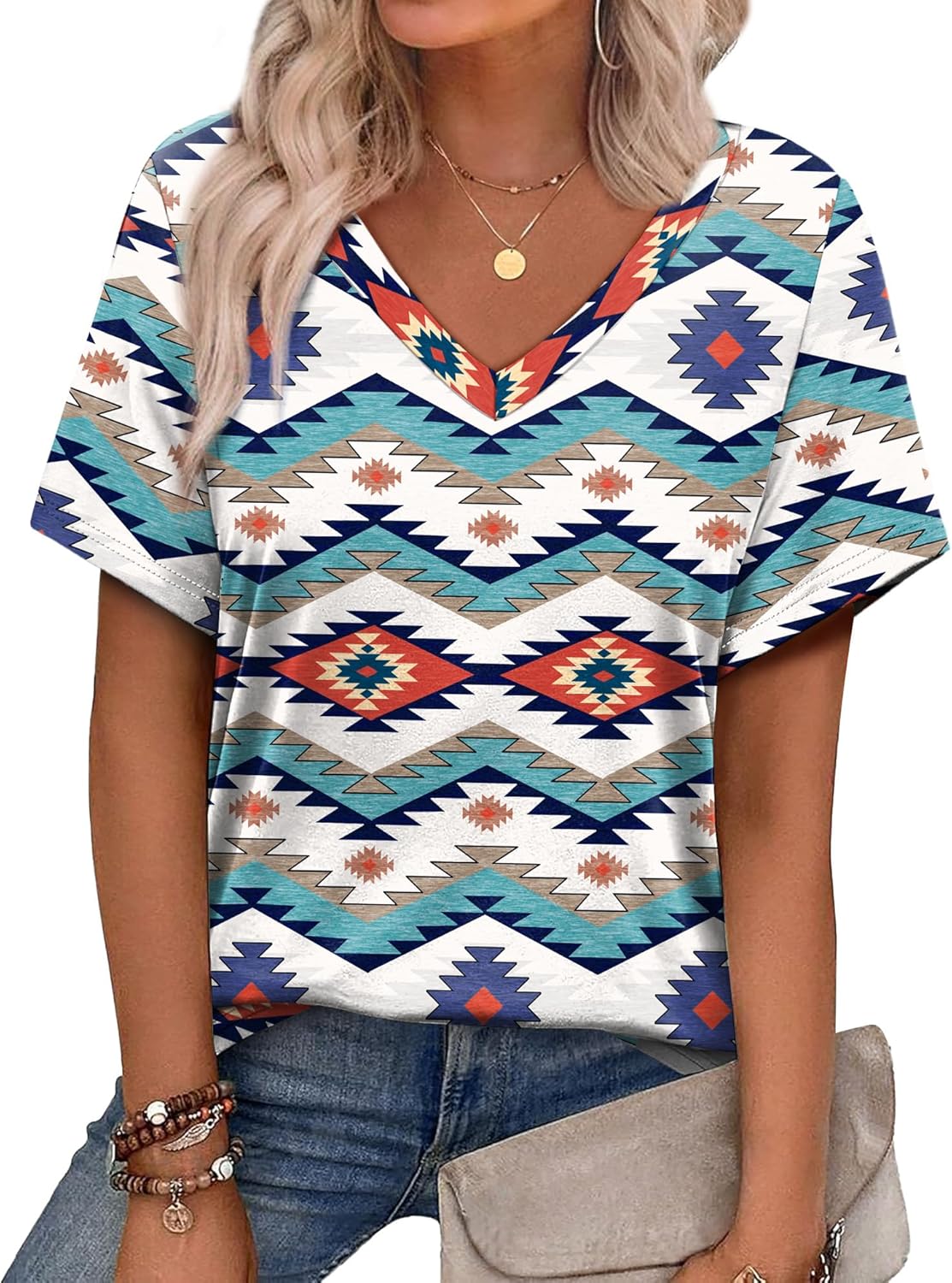 Alaroo Womens Summer Tops 2026 V Neck Short Sleeve Shirts Trendy Dressy Casual Vacation Outfits Printed
