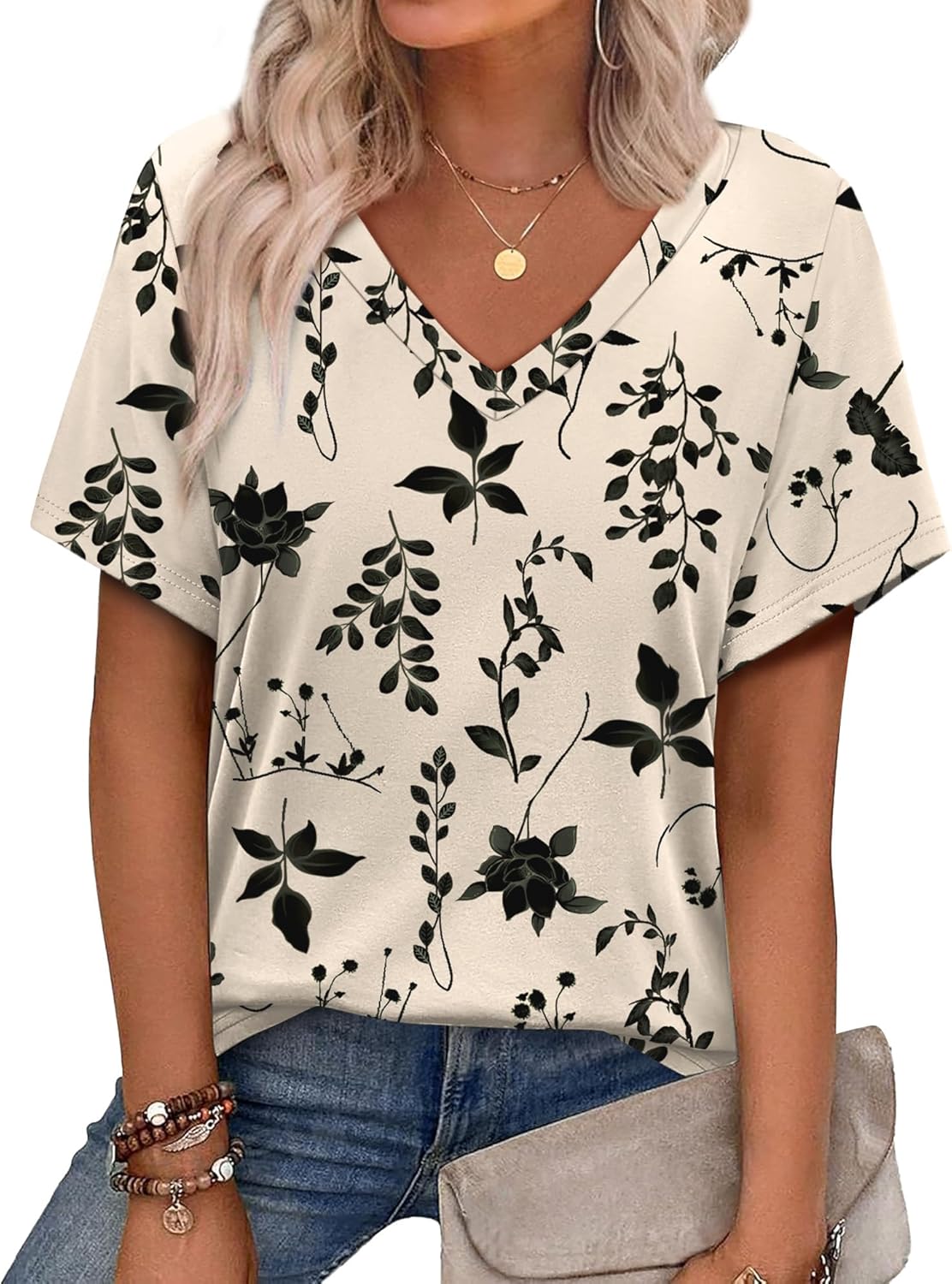 Alaroo Womens Summer Tops 2026 V Neck Short Sleeve Shirts Trendy Dressy Casual Vacation Outfits Printed