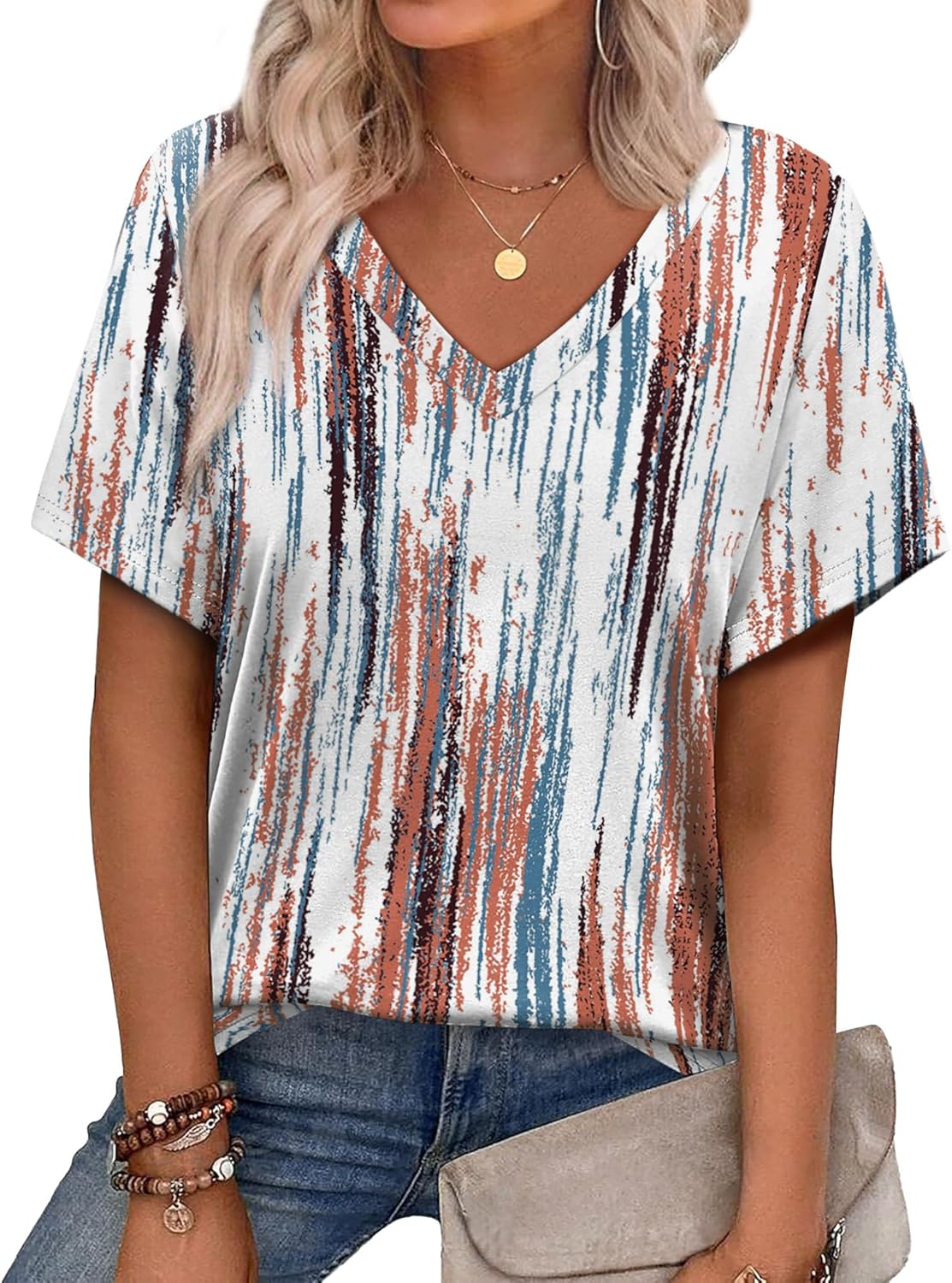Alaroo Womens Summer Tops 2026 V Neck Short Sleeve Shirts Trendy Dressy Casual Vacation Outfits Printed