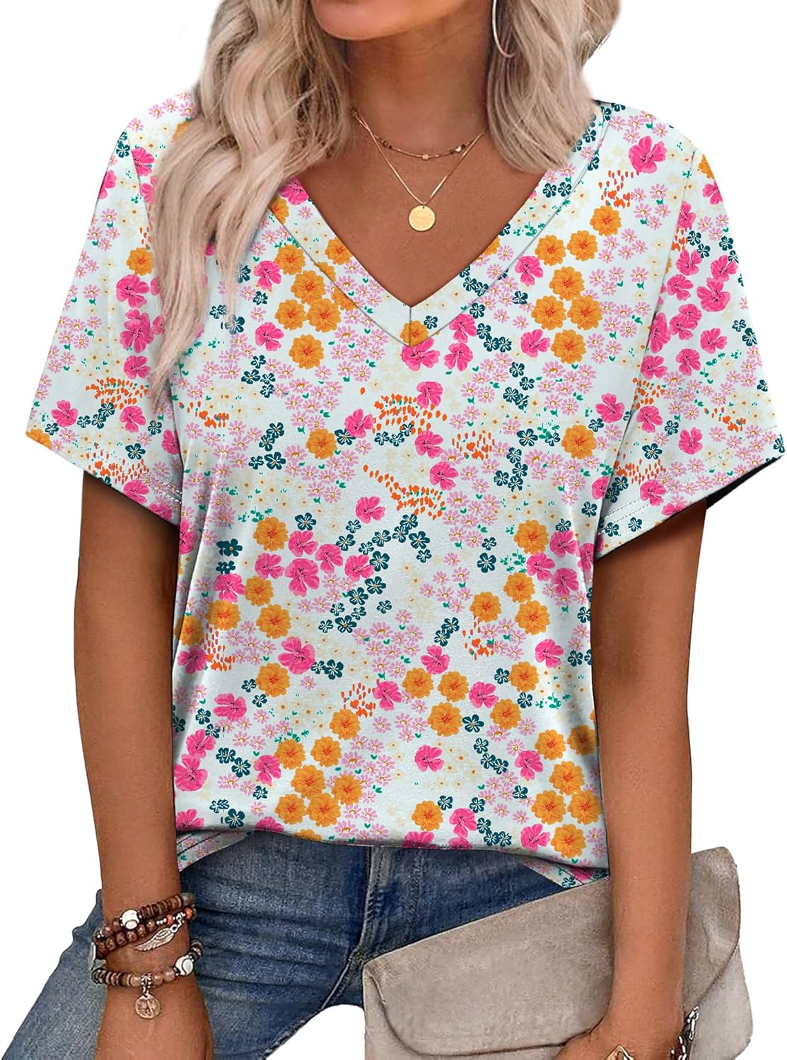 Alaroo Womens Summer Tops 2026 V Neck Short Sleeve Shirts Trendy Dressy Casual Vacation Outfits Printed