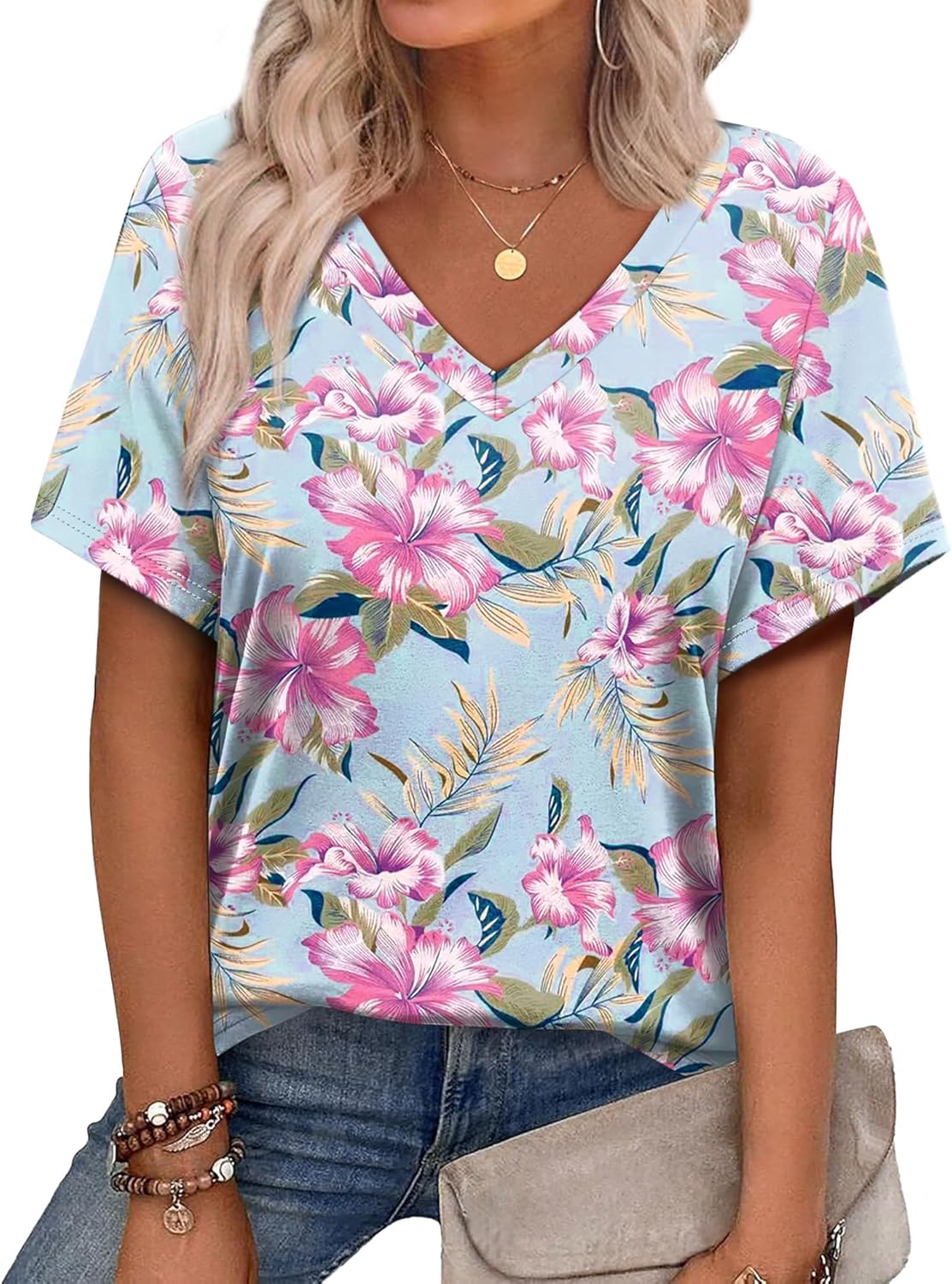 Alaroo Womens Summer Tops 2026 V Neck Short Sleeve Shirts Trendy Dressy Casual Vacation Outfits Printed