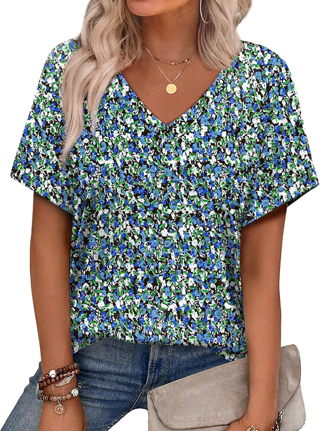 Alaroo Womens Summer Tops 2026 V Neck Short Sleeve Shirts Trendy Dressy Casual Vacation Outfits Printed