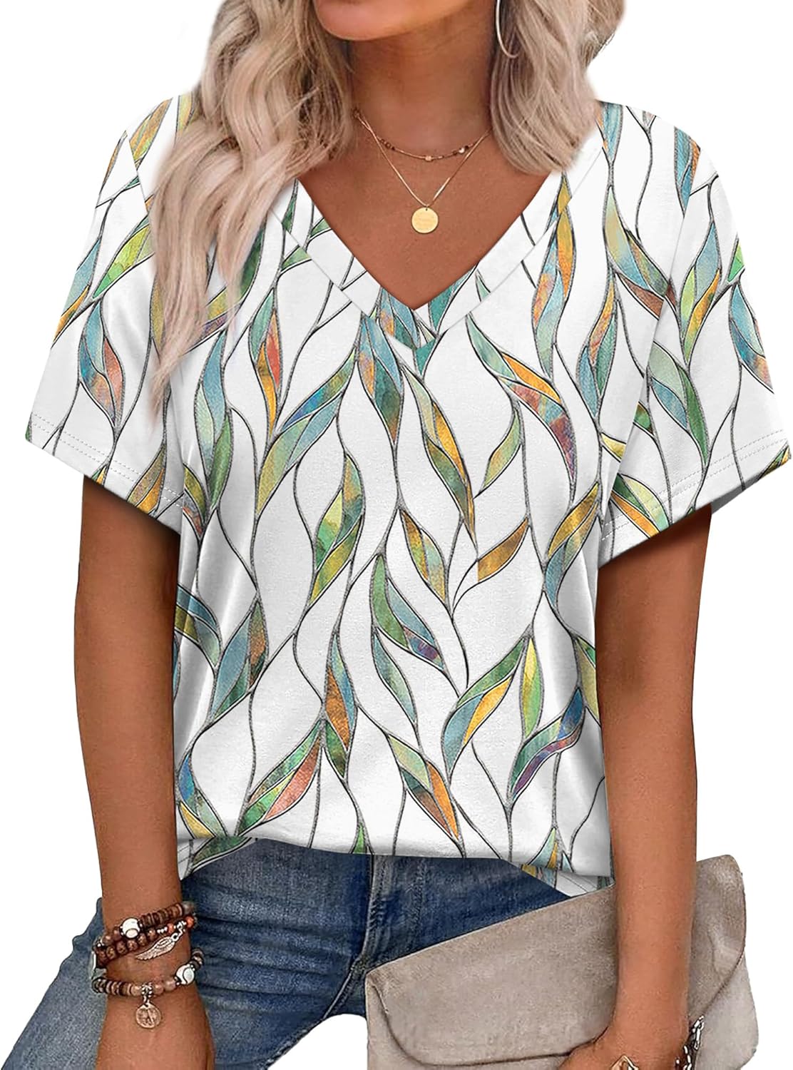 Alaroo Womens Summer Tops 2026 V Neck Short Sleeve Shirts Trendy Dressy Casual Vacation Outfits Printed