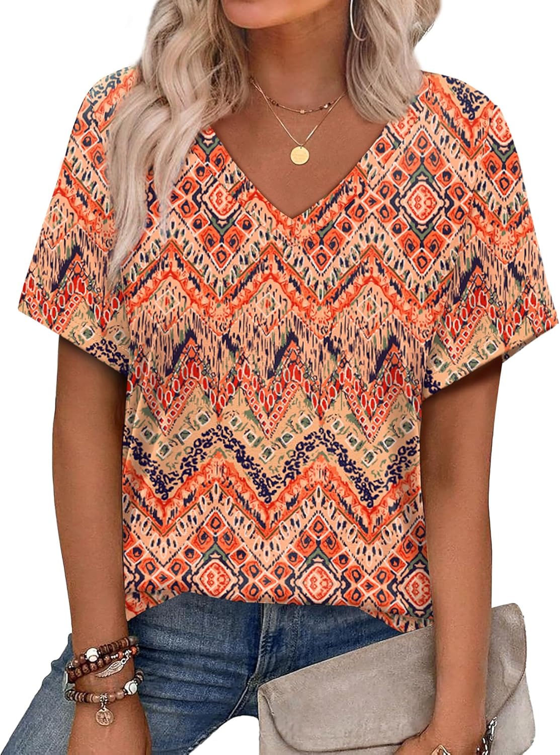 Alaroo Womens Summer Tops 2026 V Neck Short Sleeve Shirts Trendy Dressy Casual Vacation Outfits Printed