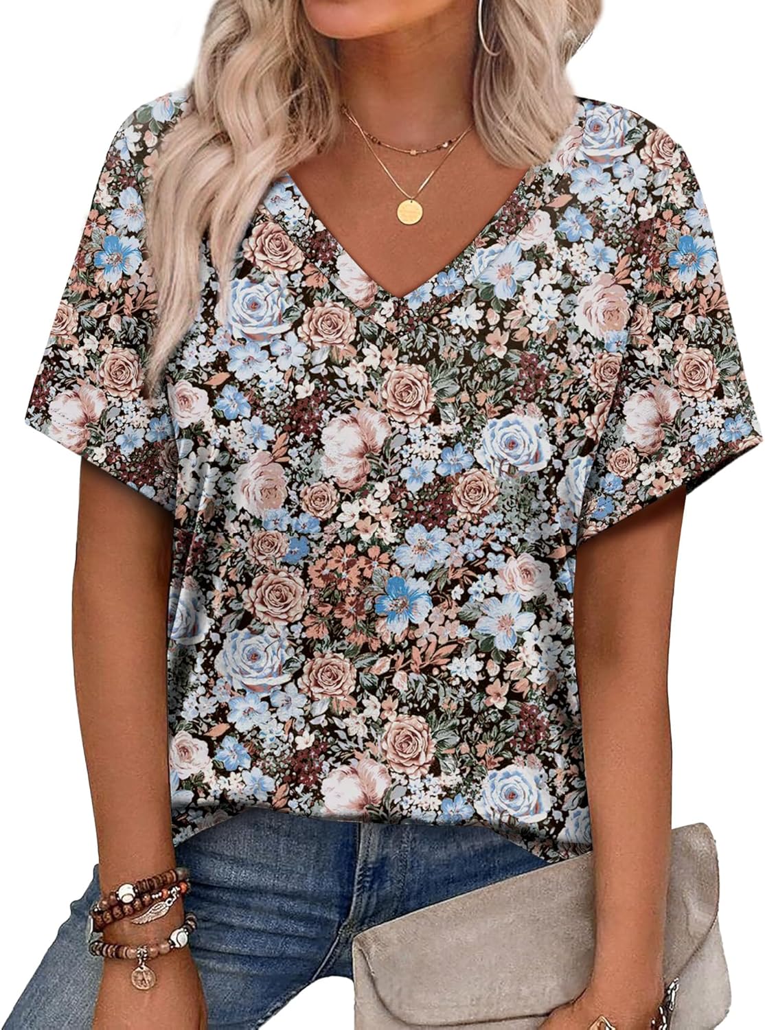 Alaroo Womens Summer Tops 2026 V Neck Short Sleeve Shirts Trendy Dressy Casual Vacation Outfits Printed