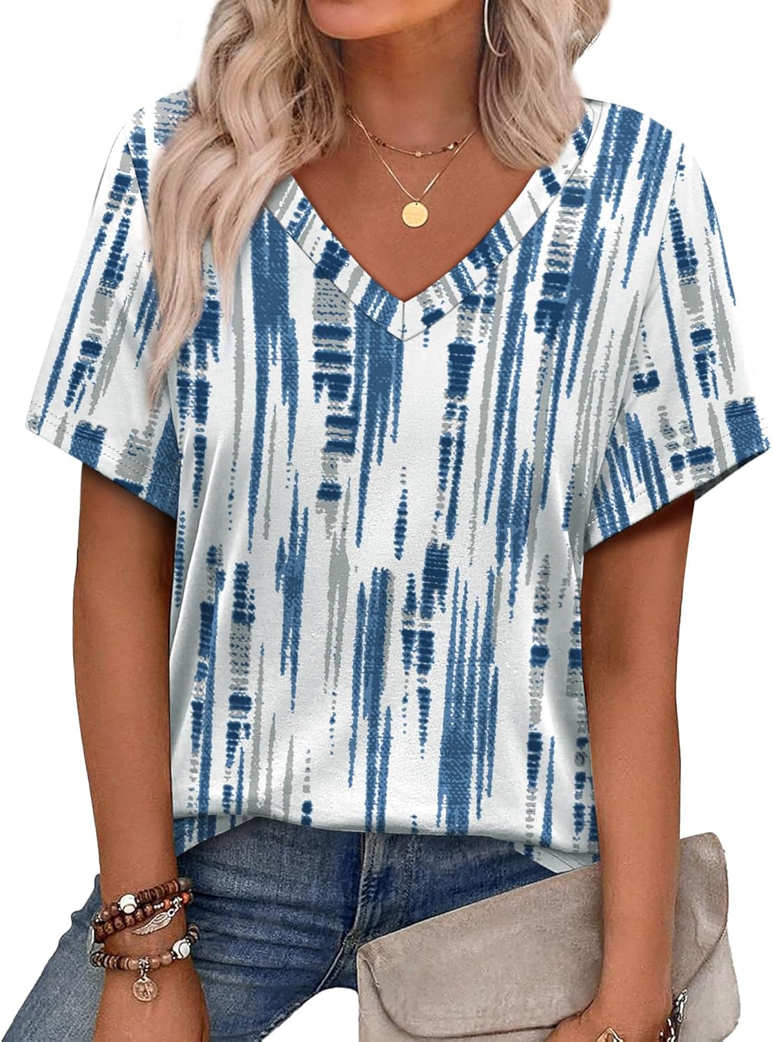 Alaroo Womens Summer Tops 2026 V Neck Short Sleeve Shirts Trendy Dressy Casual Vacation Outfits Printed