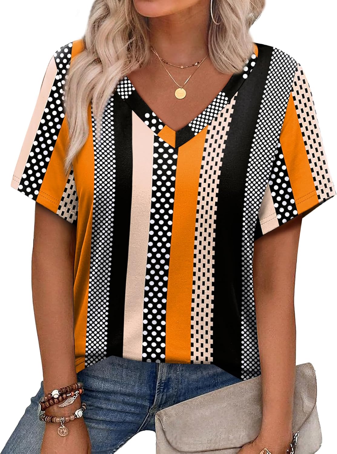 Alaroo Womens Summer Tops 2026 V Neck Short Sleeve Shirts Trendy Dressy Casual Vacation Outfits Printed