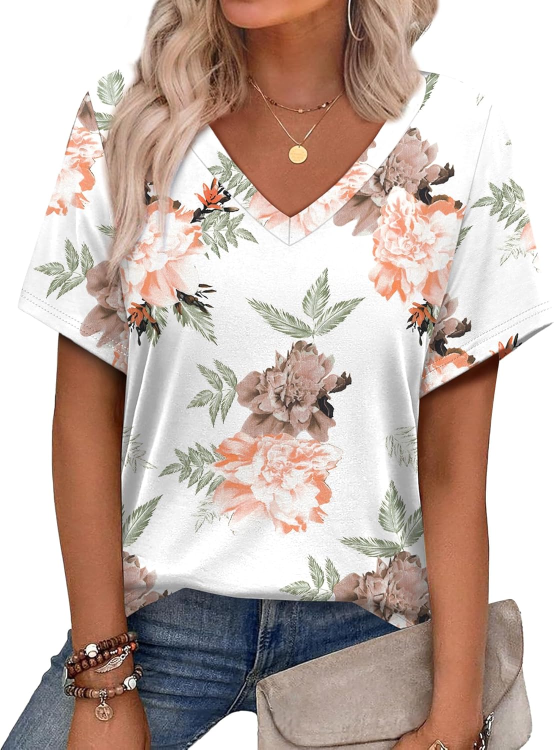 Alaroo Womens Summer Tops 2026 V Neck Short Sleeve Shirts Trendy Dressy Casual Vacation Outfits Printed