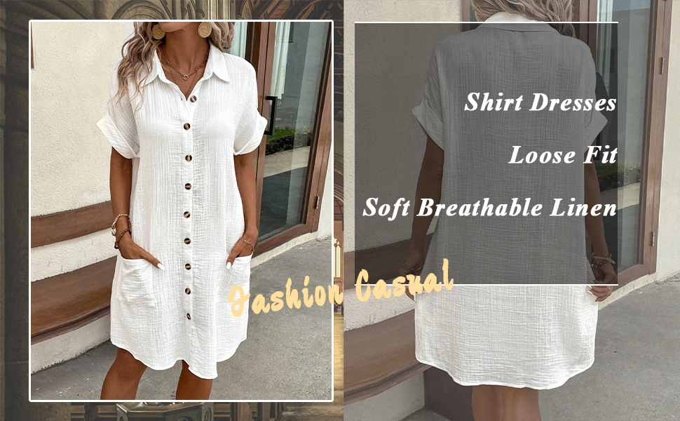 summer cotton linen button down shirt dress for women 2025