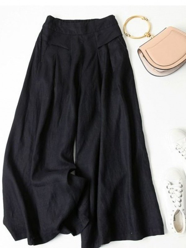Women's  Elastic Waist H-Line Wide Leg Pants Daily Going Out Pants Yellow Casual Split Joint Plain Year-round Wear Pants