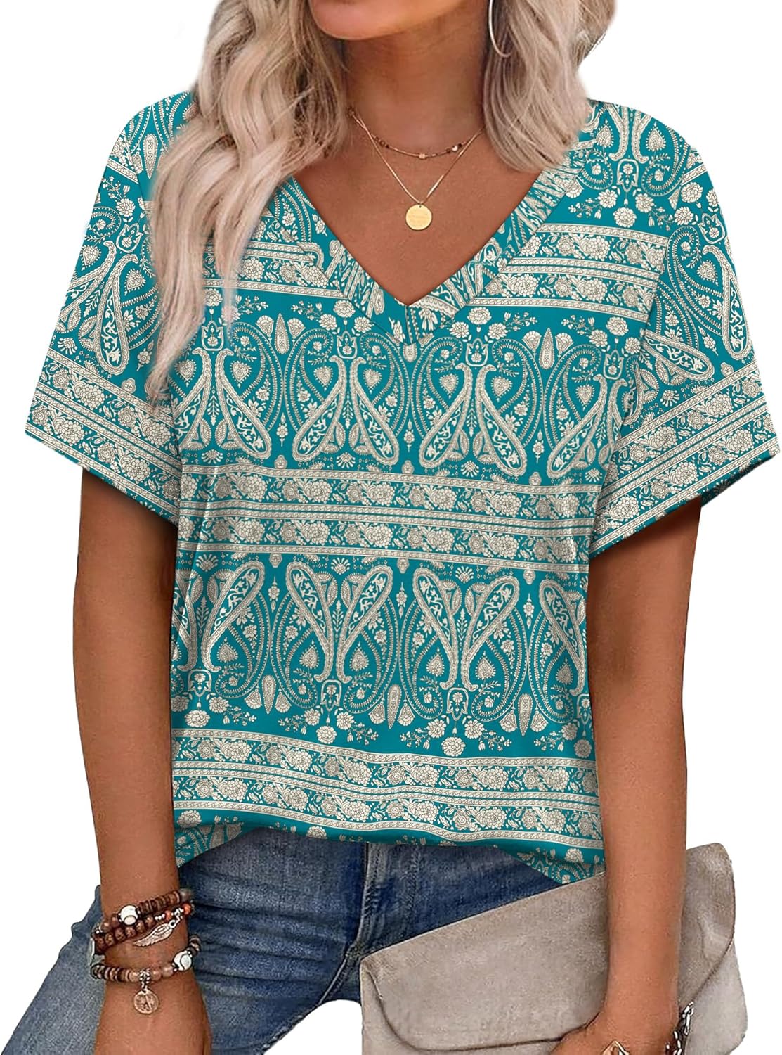 Alaroo Womens Summer Tops 2026 V Neck Short Sleeve Shirts Trendy Dressy Casual Vacation Outfits Printed