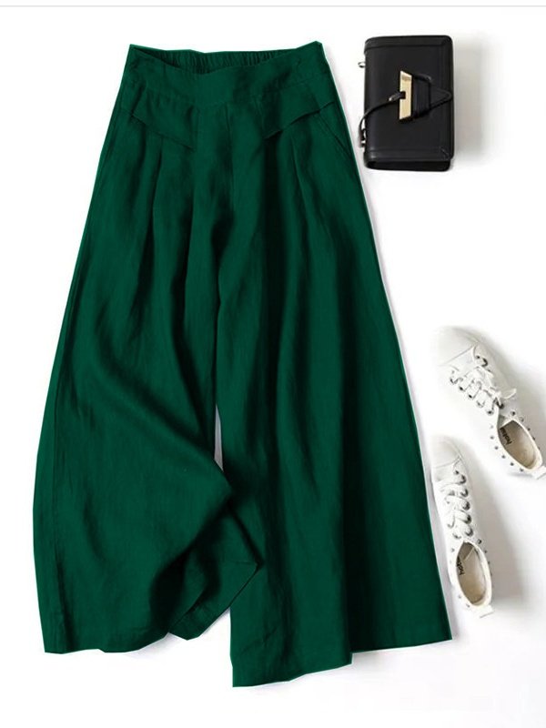 Women's  Elastic Waist H-Line Wide Leg Pants Daily Going Out Pants Yellow Casual Split Joint Plain Year-round Wear Pants