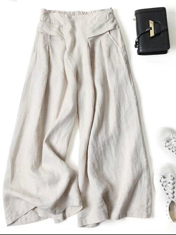 Women's  Elastic Waist H-Line Wide Leg Pants Daily Going Out Pants Yellow Casual Split Joint Plain Year-round Wear Pants