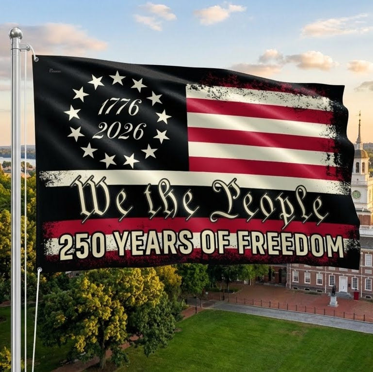 America 250th Anniversary 1776 2026 Semiquincentennial We The People Patriotic Grommet Flag