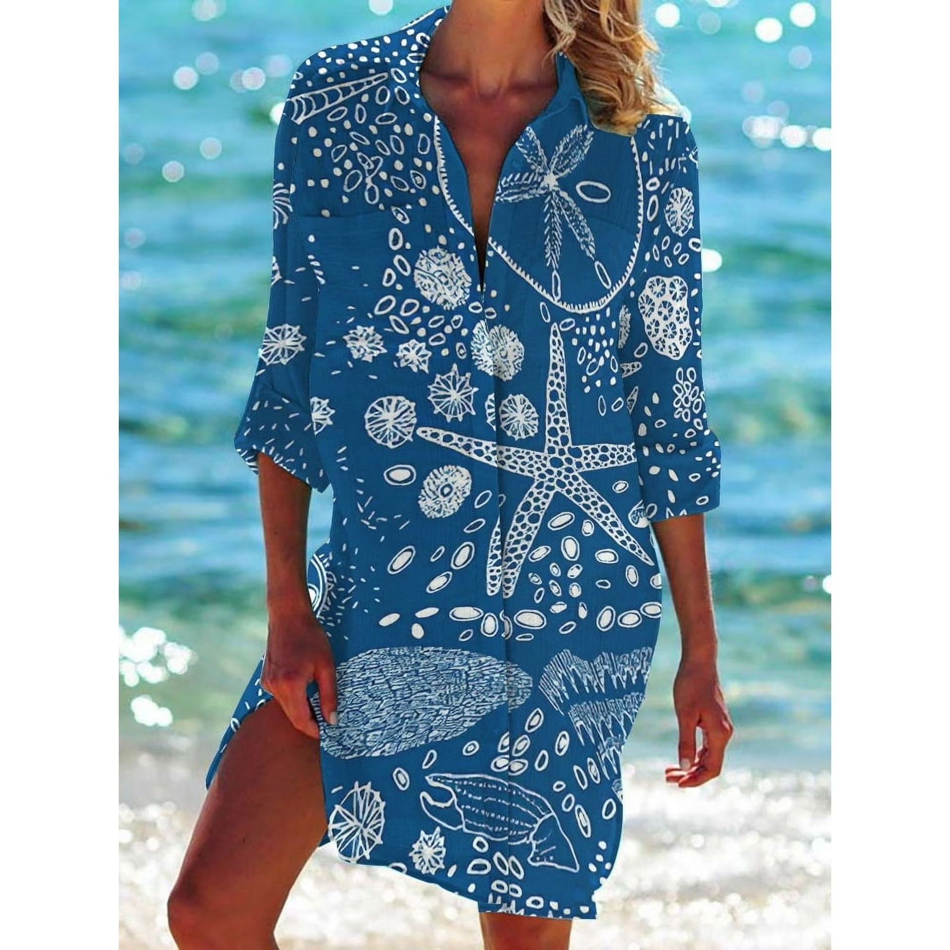 Women's Printed Vacation Beach Shirt, Bikini Cover Up, Swimsuit Cardigan