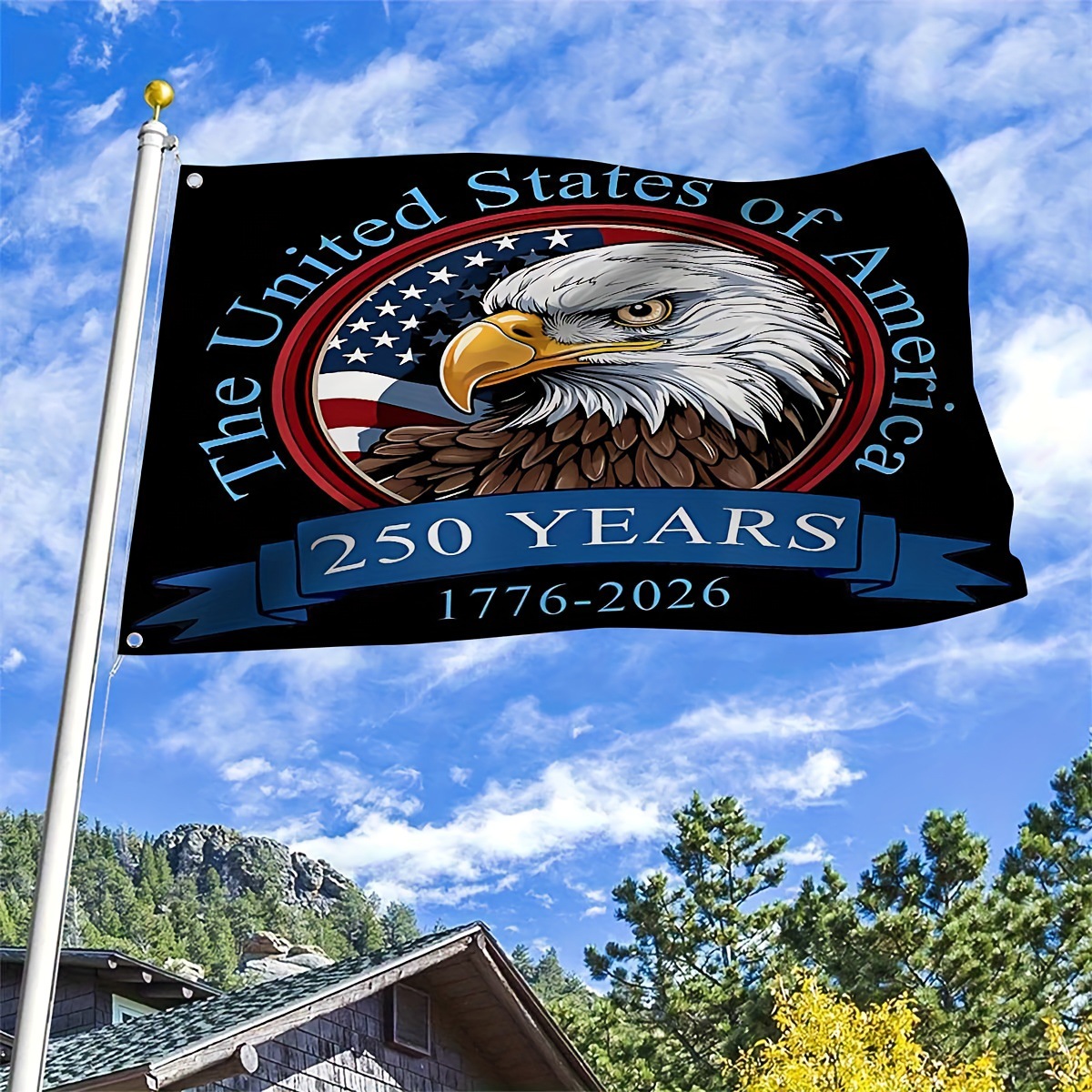 America 250th Anniversary 1776 2026 Semiquincentennial We The People Patriotic Grommet Flag
