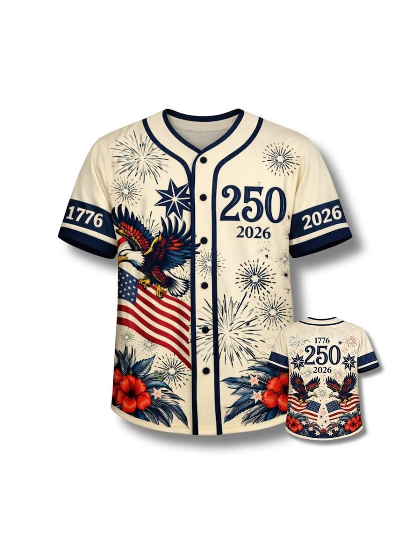 Men's USA 250th Anniversary Baseball Jersey - Patriotic Statue Print Fashion Apparel, Unisex 1776-2026 Semiquincentennial 4th of July Shirts, Mens Clothing Men's Wear Outfit