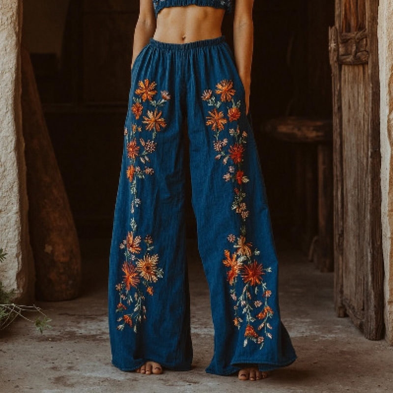 2026 American Halloween Cotton Linen Wide Leg Pants, Summer New Loose Versatile Cuffed Casual Trousers