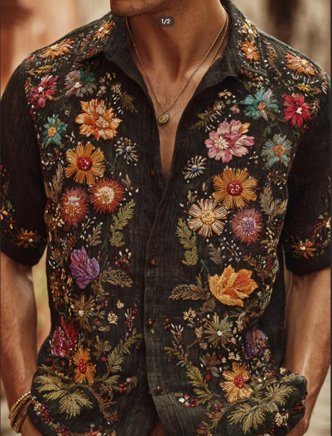 Cross-Border Retro Style 3D Printed Long-Sleeved Summer New Men'S Casual Versatile Fashion Trend Shirt