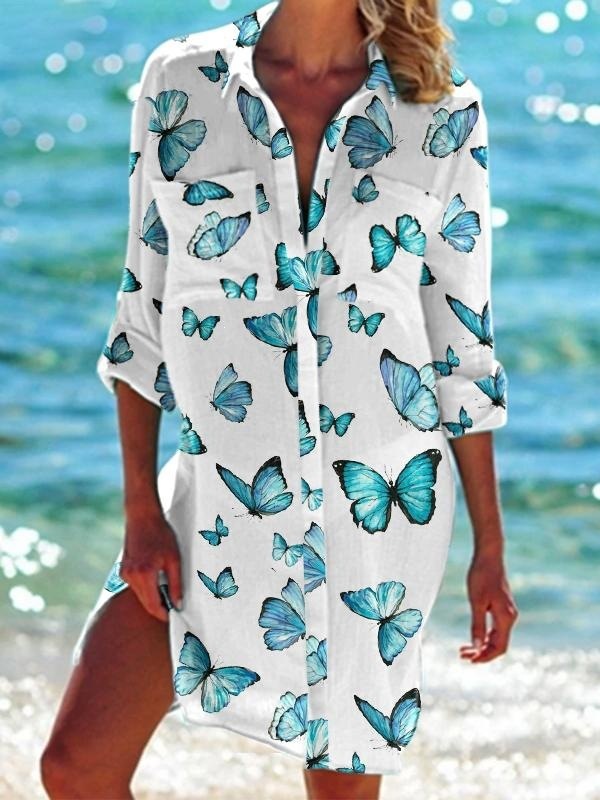 Women's Printed Vacation Beach Shirt, Bikini Cover Up, Swimsuit Cardigan
