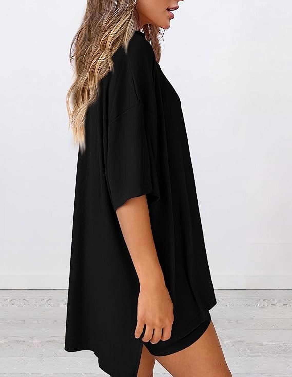 PRETTYGARDEN Women's Two Piece Lounge Set Summer Casual Oversized Shirts Biker Shorts Matching Airport Travel Outfit