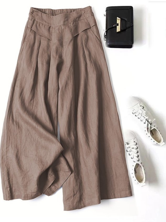 Women's  Elastic Waist H-Line Wide Leg Pants Daily Going Out Pants Yellow Casual Split Joint Plain Year-round Wear Pants