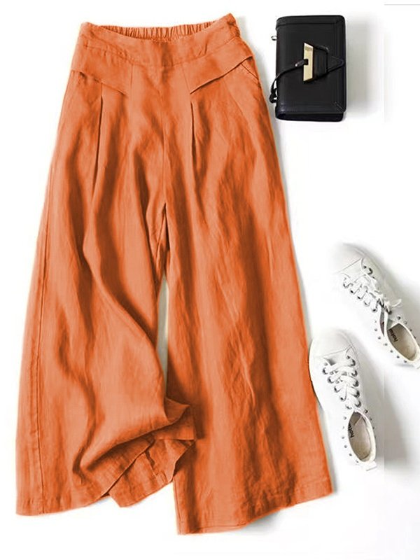 Women's  Elastic Waist H-Line Wide Leg Pants Daily Going Out Pants Yellow Casual Split Joint Plain Year-round Wear Pants
